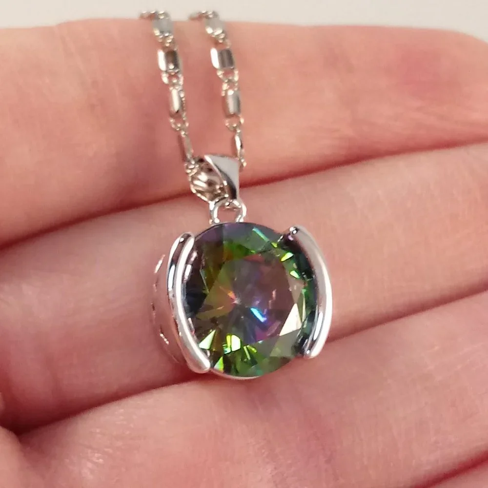 18K White Gold Filled Mystical Rainbow Diamond Zircon Pendant Necklace 6.84ctw - Picture 3 of 5